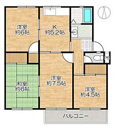 高倉台12団地60号棟 4Kの間取図画像