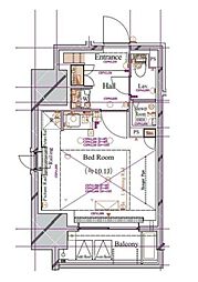 都営大江戸線 蔵前駅 徒歩3分の賃貸マンション 3階ワンルームの間取り
