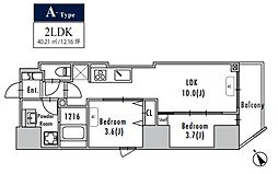 都営大江戸線 蔵前駅 徒歩2分の賃貸マンション 6階2LDKの間取り