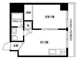 東京メトロ銀座線 田原町駅 徒歩5分の賃貸マンション 6階1DKの間取り