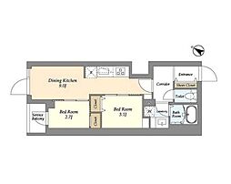 東京メトロ千代田線 千駄木駅 徒歩6分の賃貸マンション 1階2LDKの間取り