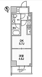 東京メトロ銀座線 浅草駅 徒歩10分の賃貸マンション 4階1DKの間取り