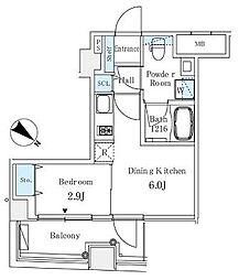 アイビーコート日本橋人形町 7階1DKの間取り