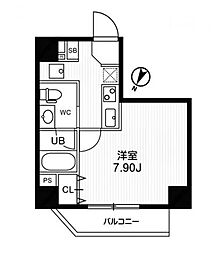 都営大江戸線 森下駅 徒歩3分の賃貸マンション 4階1Kの間取り