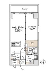 アーバンパーク浅草 1LDKの間取図画像