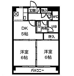 名古屋市営桜通線 御器所駅 徒歩9分の賃貸マンション 4階2DKの間取り