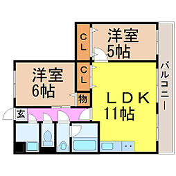 第3籠原ビル 1LDKの間取図画像