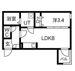 メイクスR道徳公園III 1Kの間取図画像