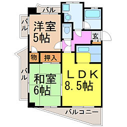 名古屋市営鶴舞線 いりなか駅 徒歩2分の賃貸マンション 8階2LDKの間取り
