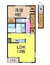 名古屋市営桜通線 瑞穂区役所駅 徒歩13分の賃貸アパート 2階1LDKの間取り
