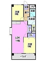 名古屋市営桜通線 瑞穂運動場西駅 徒歩2分の賃貸マンション 2階2LDKの間取り