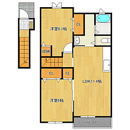 カーサ暖・暖II 2階2LDKの間取り