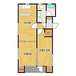 Ksマンション 空 2階3Kの間取り