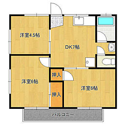 グレイス元吉田B 3DKの間取図画像