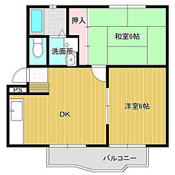 タウンハイツてらかどB 2DKの間取図画像