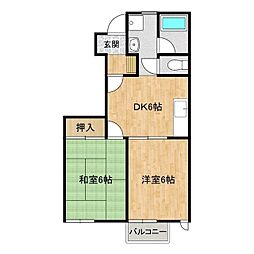 エクスカリバーフラッツ2 2DKの間取図画像