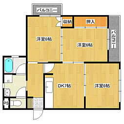千波第2マンション 3DKの間取図画像