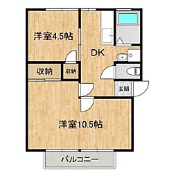 石川ハイツB棟 2DKの間取図画像