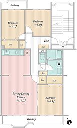 UR都市機構三郷早稲田団地3-19-3 3LDKの間取図画像