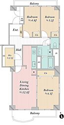新松戸サンライトパストラル弐番街C 3LDKの間取図画像