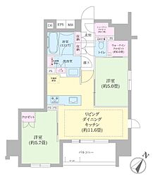 VERENABRILLERカナガワシンマチ 2LDKの間取図画像