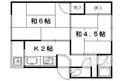 京都地下鉄東西線 太秦天神川駅 徒歩9分の賃貸マンション 3階2Kの間取り