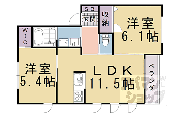 京都府京都市左京区岩倉南池田町(賃貸アパート2LDK・2階・52.40㎡)の写真 その2