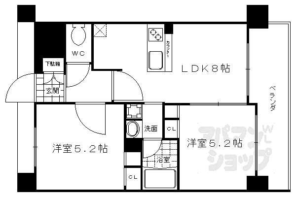 エステムプラザ京都御所ノ内ＲＥＧＩＡ 612｜京都府京都市下京区七条御所ノ内北町(賃貸マンション2LDK・6階・40.74㎡)の写真 その2