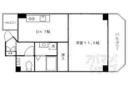 京都市営烏丸線 五条駅 徒歩8分の賃貸マンション 15階1DKの間取り