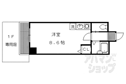 京都市営烏丸線 四条駅 徒歩9分の賃貸マンション 2階ワンルームの間取り