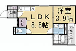 Ｆ　ａｓｅｃｉａ　Ｃａｎａｌｅ 3階1LDKの間取り