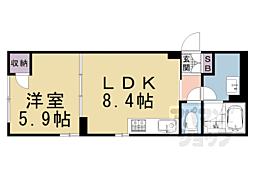 京都市営烏丸線 五条駅 徒歩4分の賃貸アパート 1階1LDKの間取り