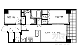 京都市営烏丸線 四条駅 徒歩3分の賃貸マンション 6階2LDKの間取り