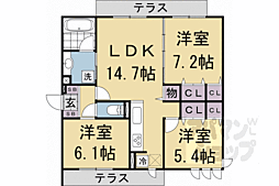 JR山陰本線 嵯峨嵐山駅 徒歩13分の賃貸アパート 2階3LDKの間取り