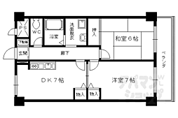 阪急京都本線 西京極駅 徒歩3分の賃貸マンション 4階2DKの間取り