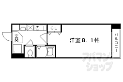 京都市営烏丸線 四条駅 徒歩4分の賃貸マンション 2階1Kの間取り