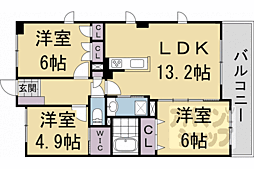 阪急京都本線 西院駅 徒歩13分の賃貸マンション 2階3LDKの間取り