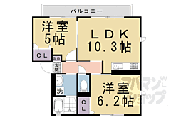 JR山陰本線 花園駅 徒歩23分の賃貸アパート 2階2LDKの間取り