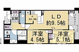 京都市営烏丸線 烏丸御池駅 徒歩6分の賃貸マンション 3階2LDKの間取り