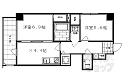 京都地下鉄東西線 京都市役所前駅 徒歩3分の賃貸マンション 5階2Kの間取り
