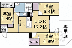 阪急京都本線 西院駅 徒歩13分の賃貸マンション 1階3LDKの間取り
