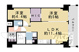ジオエント四条大宮 2LDKの間取図画像