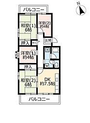 URグリーンタウン槇島 2階4DKの間取り