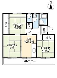 UR桃山南 5階3DKの間取り