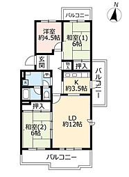 URグリーンタウン槇島 2階3LDKの間取り