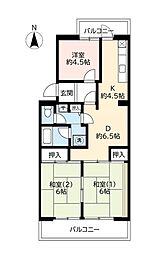 UR都市機構洛西福西公園団地1棟 3DKの間取図画像