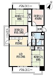 UR都市機構洛西竹の里団地2棟 4LDKの間取図画像