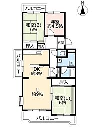 UR都市機構洛西竹の里団地6棟 3LDKの間取図画像