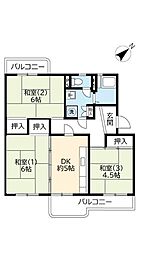 UR都市機構洛西新林北団地8棟 3DKの間取図画像