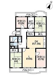 UR都市機構洛西竹の里団地6棟 4LDKの間取図画像